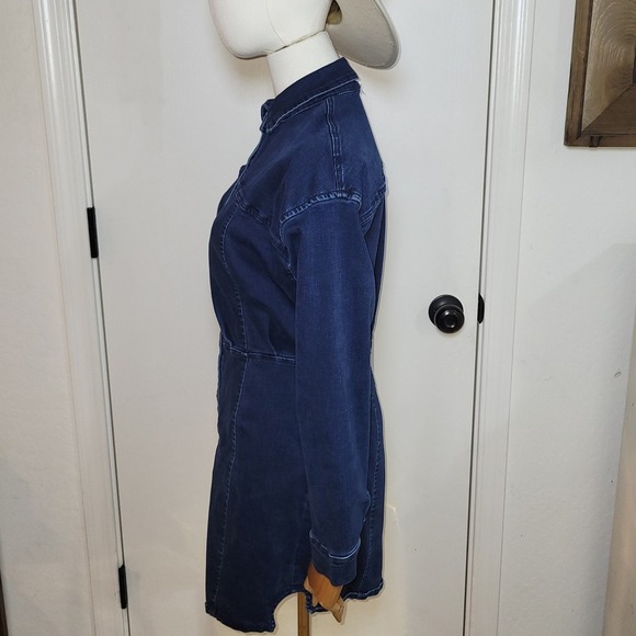 Free People Amber Button-Up Denim Mini Dress Size 2 Western Utility Chic - Picture 7 of 12